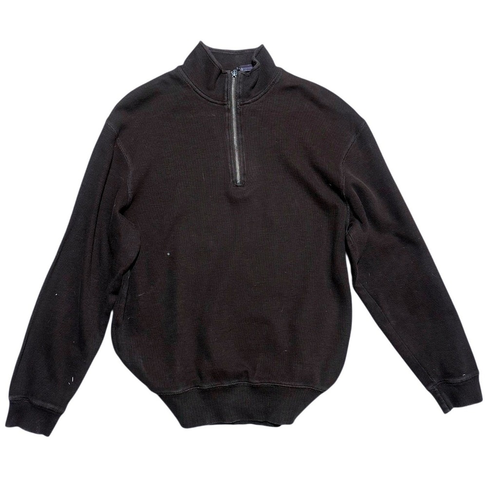Roundtree‎ & Yorke Quarter Zip Pullover Mens Medium Black Cotton Ribbed Knit
